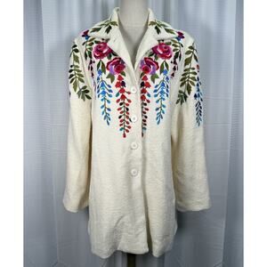 Linea By Louis Dell’Olio Wool Blend Embroidered Jacket Size Medium Ivory Floral
